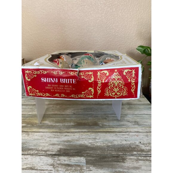 Vtg Shiny Brite Stenciled Glass Ornaments 1960s Box of 10 Max Eckardt Poloron - Picture 9 of 12